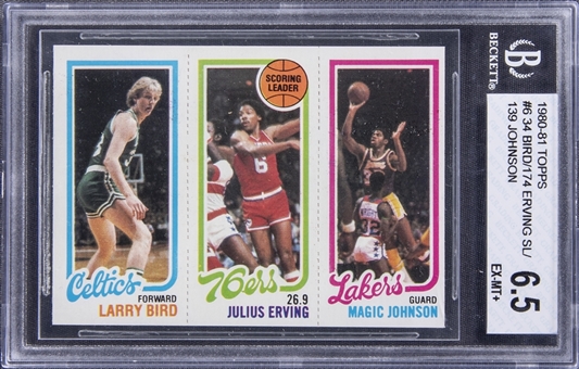 1980 Topps Basketball Bird/Erving/Johnson Rookie Card - BGS EX-MT+ 6.5